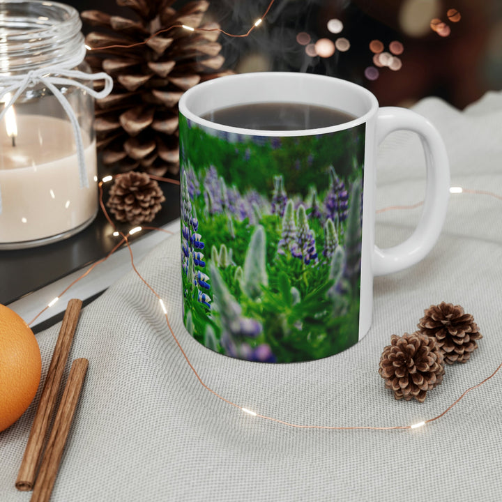 Glowing Lupin with Mountains - Ceramic Mug 11oz - Visiting This World