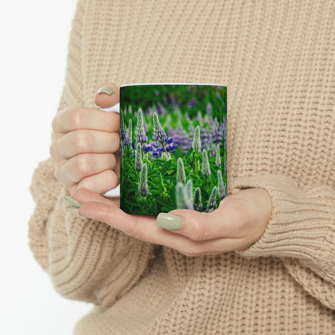 Glowing Lupin with Mountains - Ceramic Mug 11oz - Visiting This World