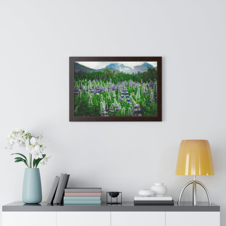 Glowing Lupin with Mountains - Framed Print - Visiting This World