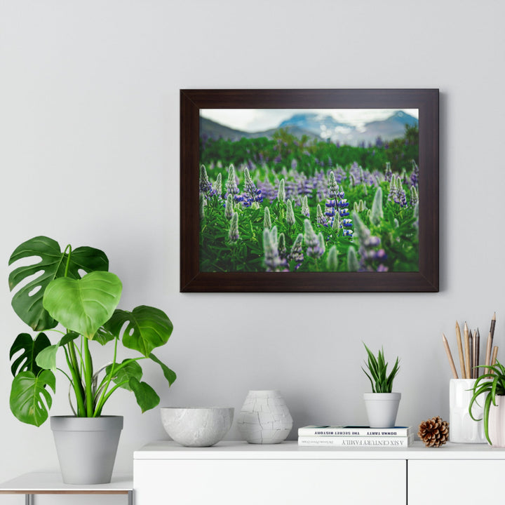 Glowing Lupin with Mountains - Framed Print - Visiting This World