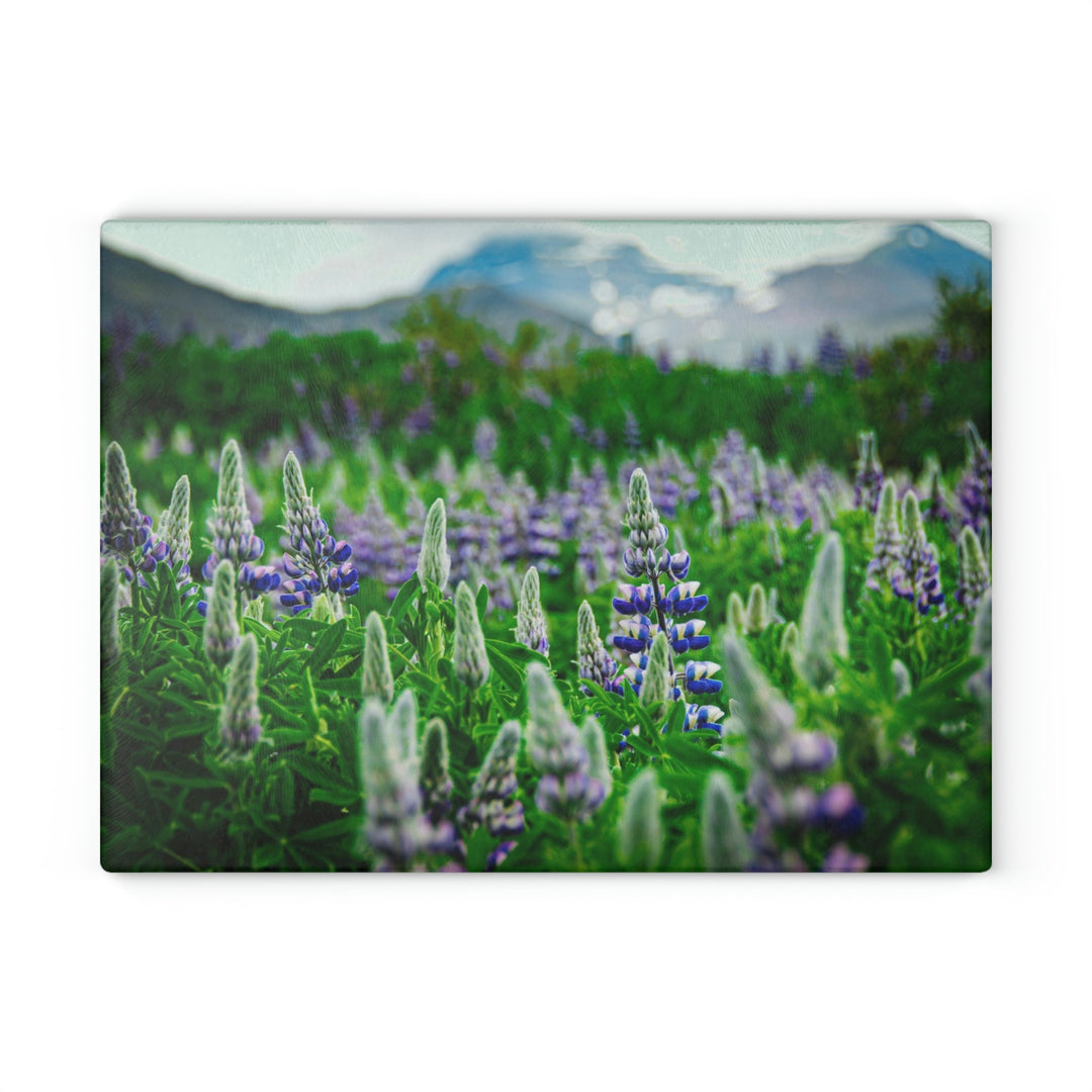 Glowing Lupin with Mountains - Glass Cutting Board - Visiting This World