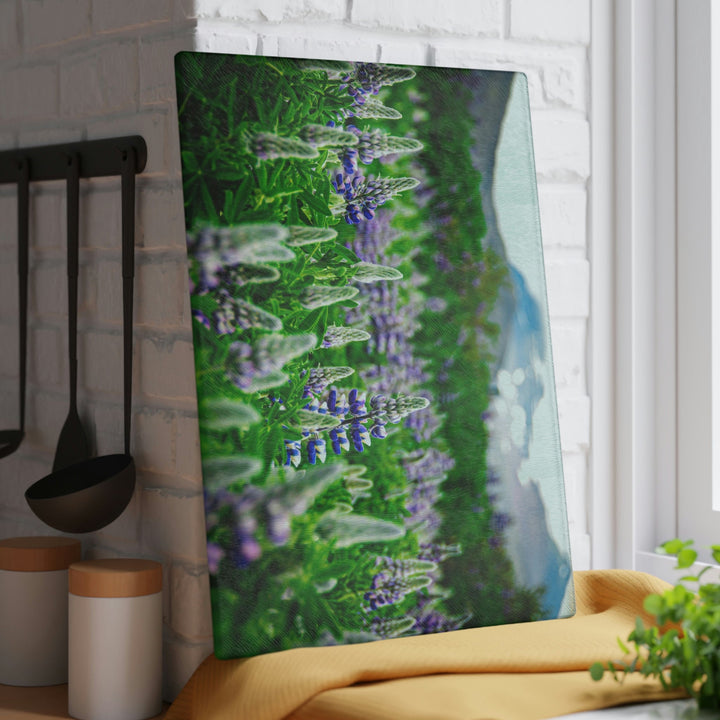 Glowing Lupin with Mountains - Glass Cutting Board - Visiting This World