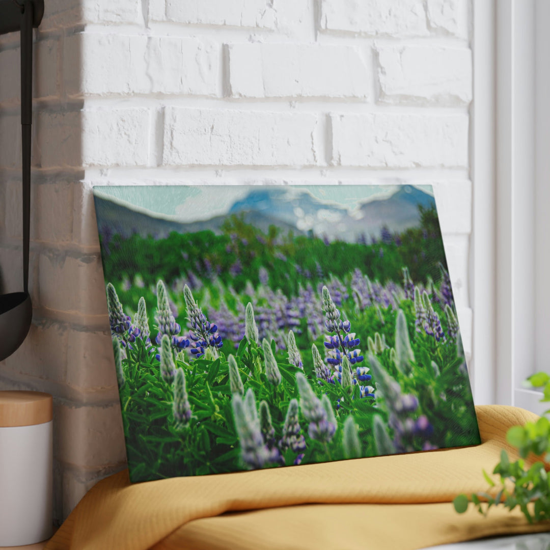 Glowing Lupin with Mountains - Glass Cutting Board - Visiting This World