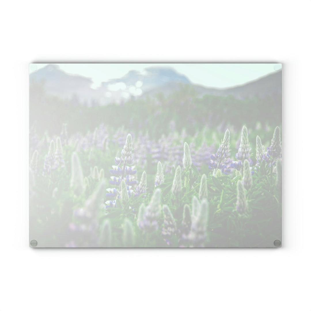 Glowing Lupin with Mountains - Glass Cutting Board - Visiting This World