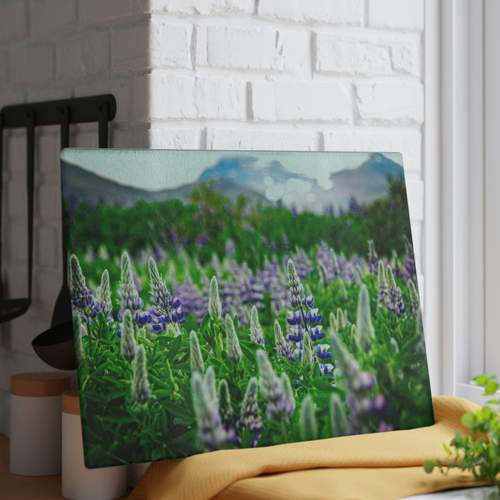 Glowing Lupin with Mountains - Glass Cutting Board - Visiting This World