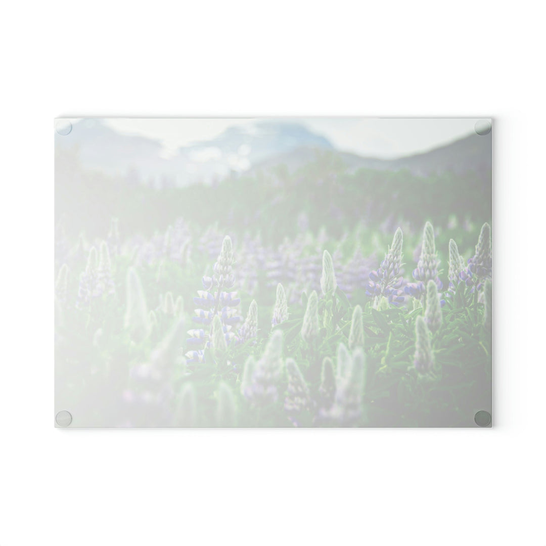 Glowing Lupin with Mountains - Glass Cutting Board - Visiting This World