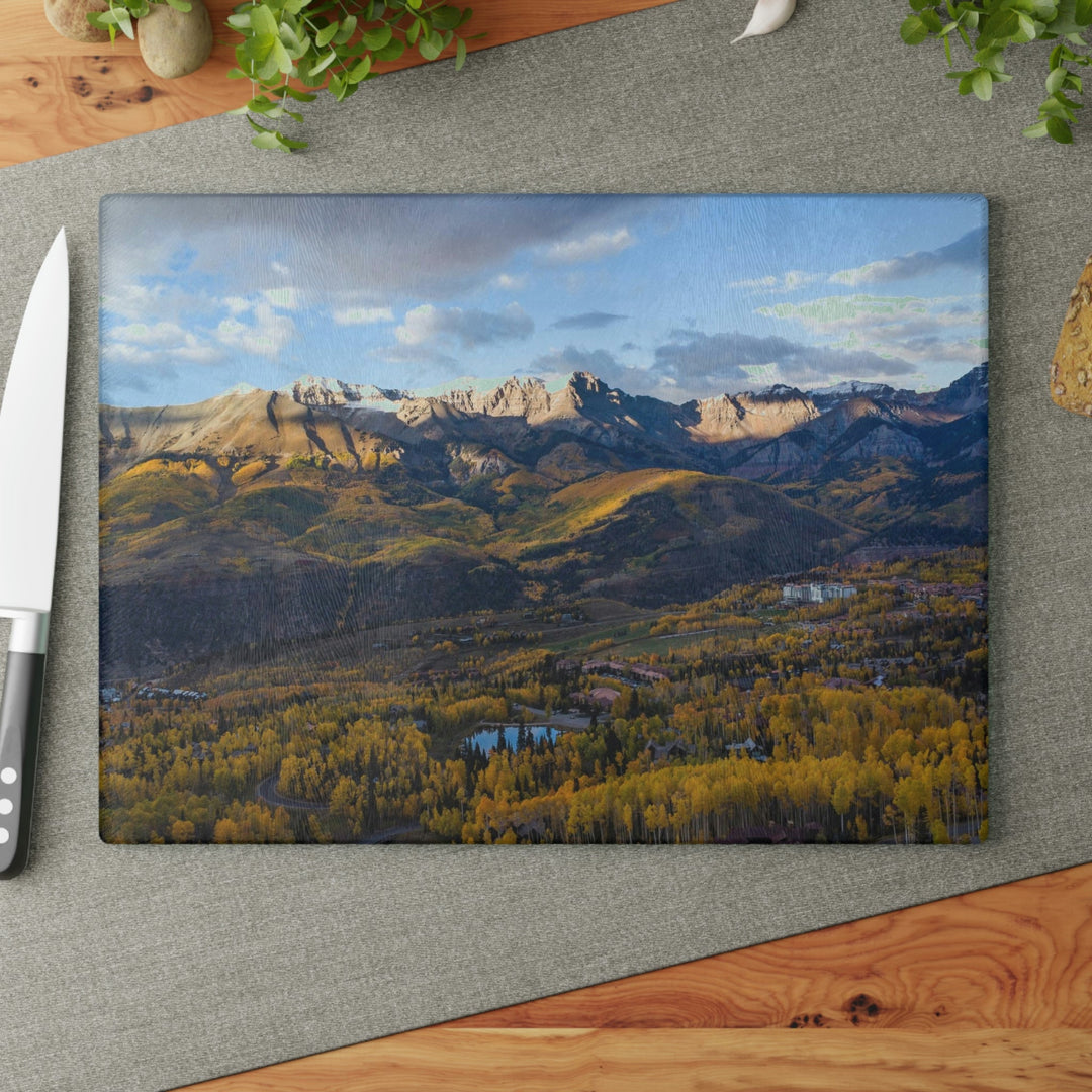 Glowing Mountainside - Glass Cutting Board - Visiting This World