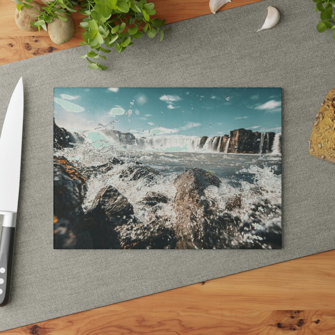 Goðafoss Splash - Glass Cutting Board - Visiting This World