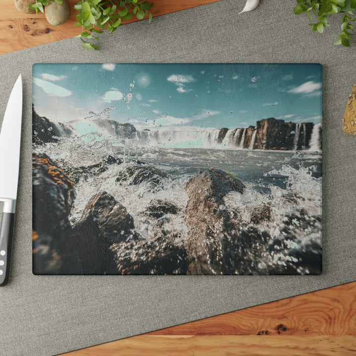 Goðafoss Splash - Glass Cutting Board - Visiting This World