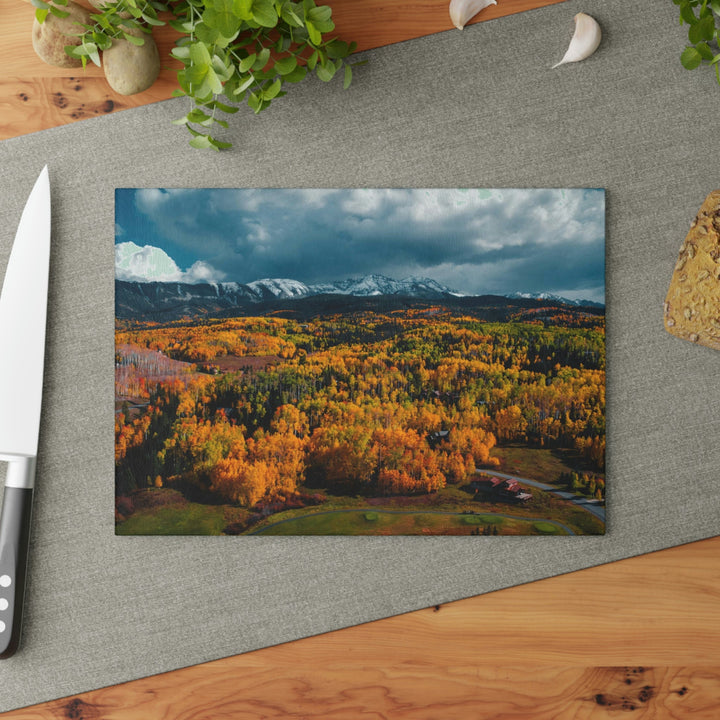 Golds of Autumn - Glass Cutting Board - Visiting This World