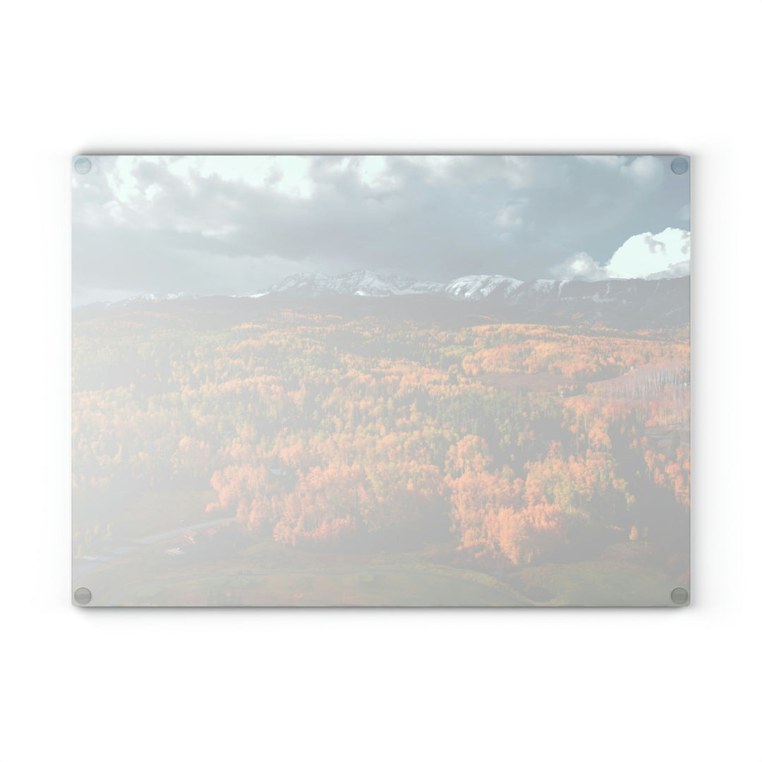 Golds of Autumn - Glass Cutting Board - Visiting This World