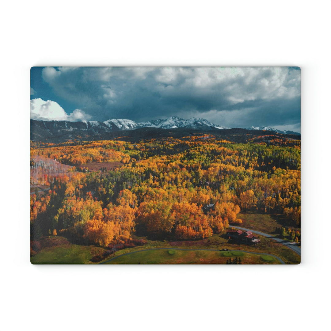 Golds of Autumn - Glass Cutting Board - Visiting This World