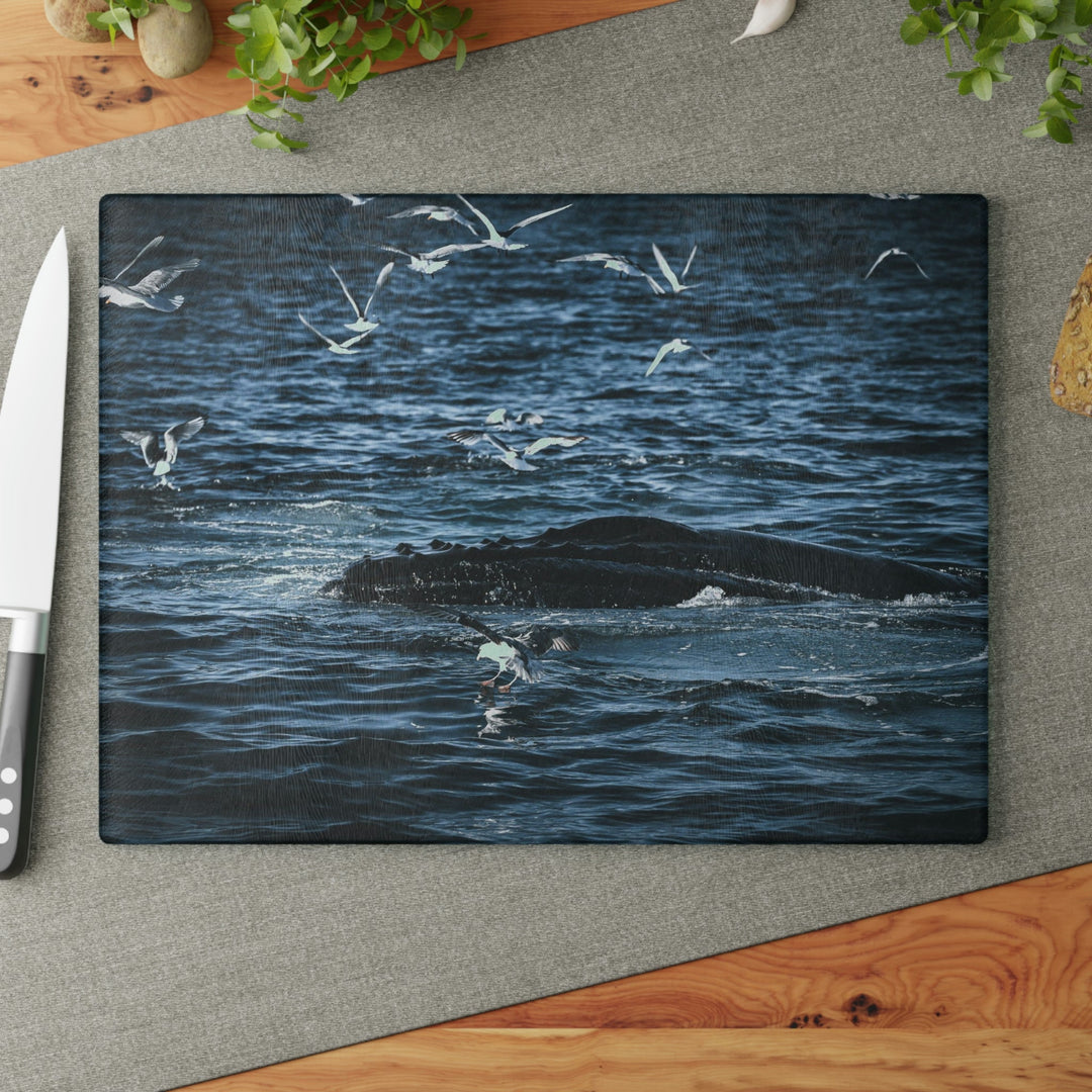 Humpback Hello - Glass Cutting Board - Visiting This World