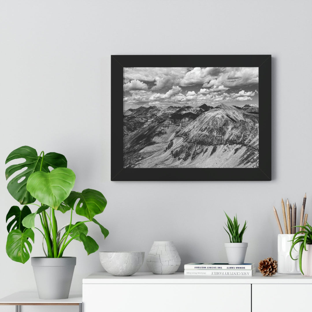 Imogene Pass From the Air in Black and White - Framed Print - Visiting This World