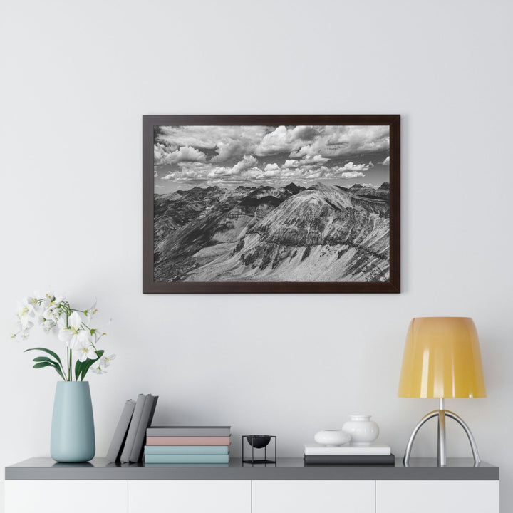 Imogene Pass From the Air in Black and White - Framed Print - Visiting This World