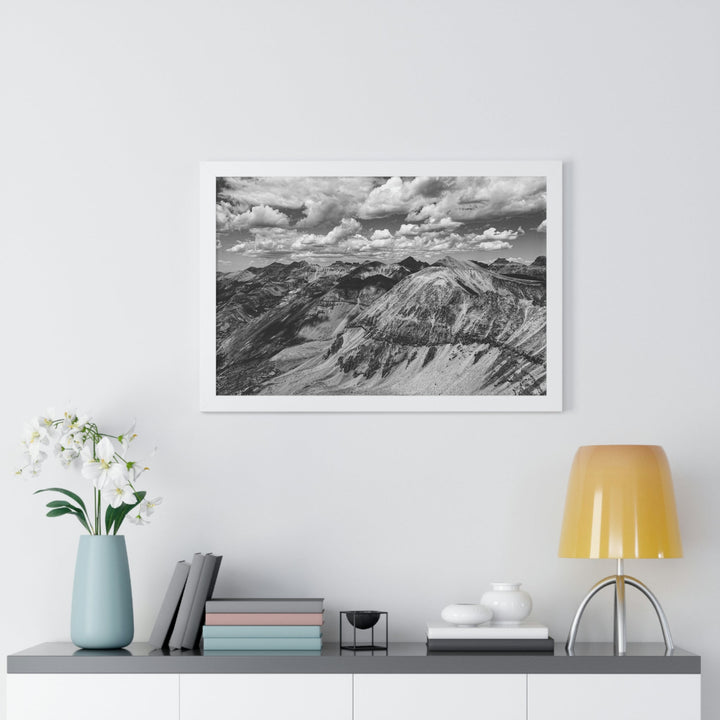 Imogene Pass From the Air in Black and White - Framed Print - Visiting This World