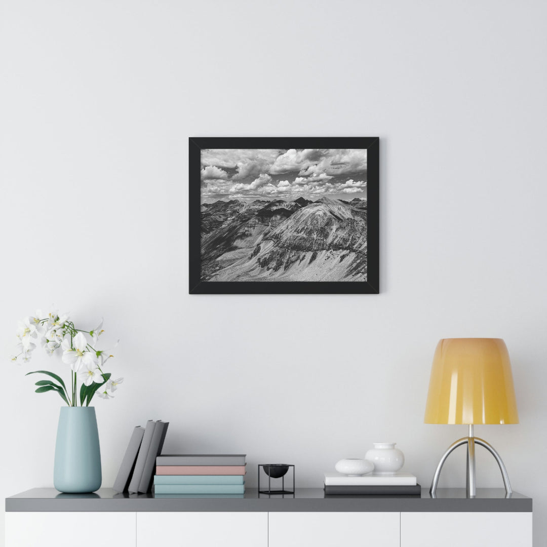 Imogene Pass From the Air in Black and White - Framed Print - Visiting This World