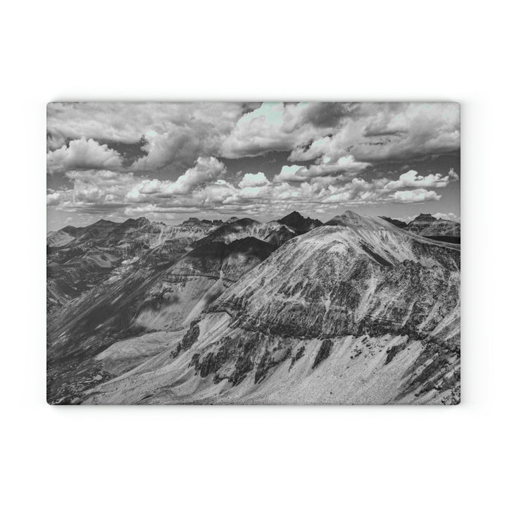 Imogene Pass From the Air in Black and White - Glass Cutting Board - Visiting This World