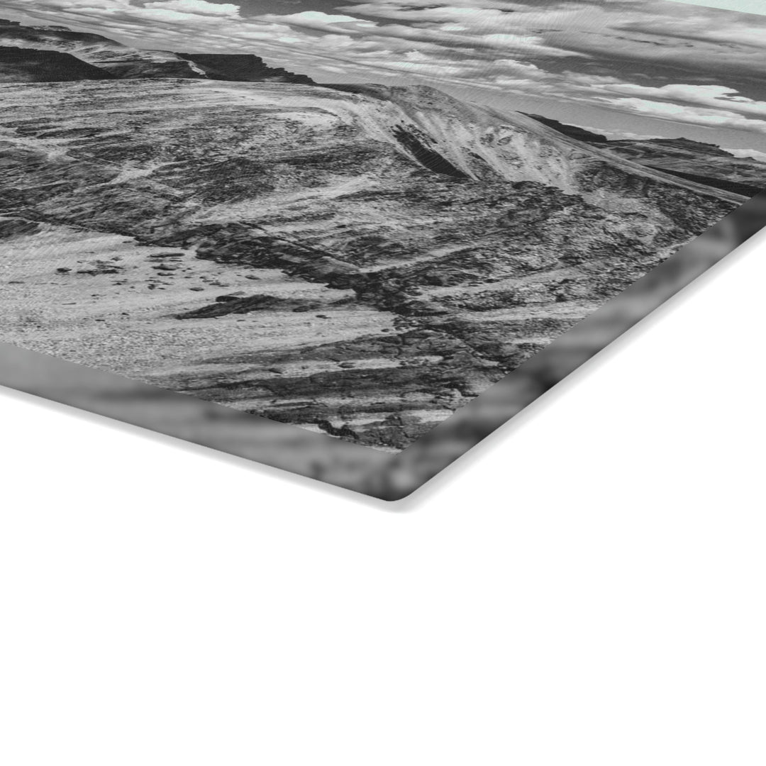 Imogene Pass From the Air in Black and White - Glass Cutting Board - Visiting This World