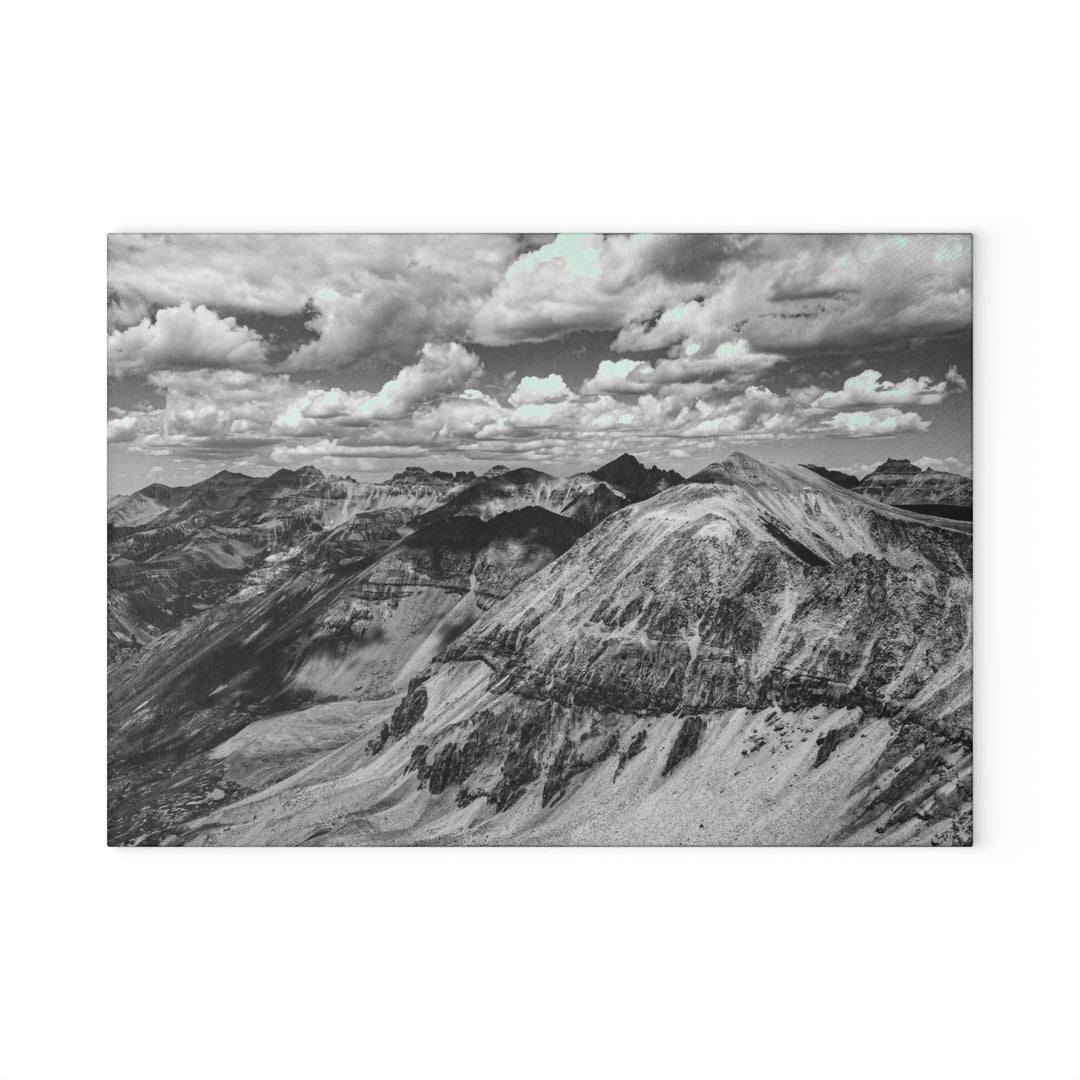 Imogene Pass From the Air in Black and White - Glass Cutting Board - Visiting This World