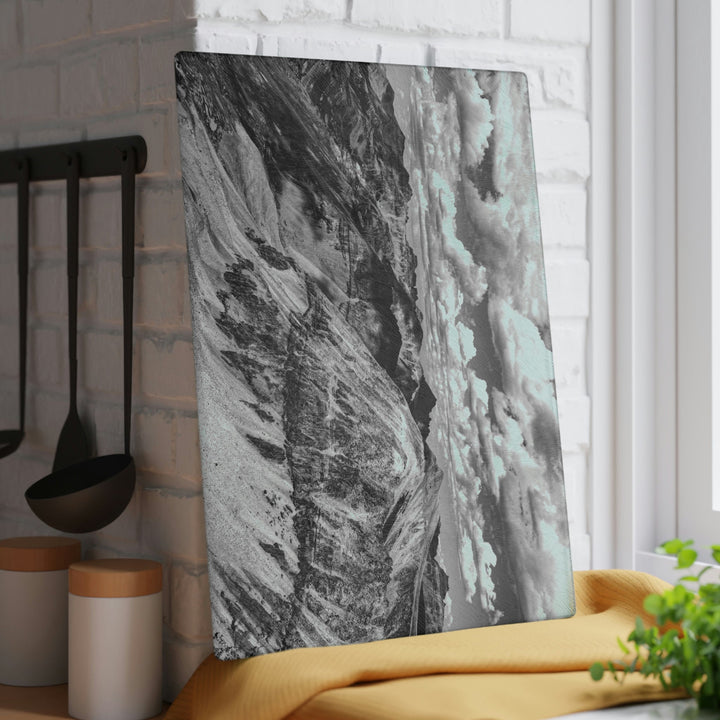 Imogene Pass From the Air in Black and White - Glass Cutting Board - Visiting This World