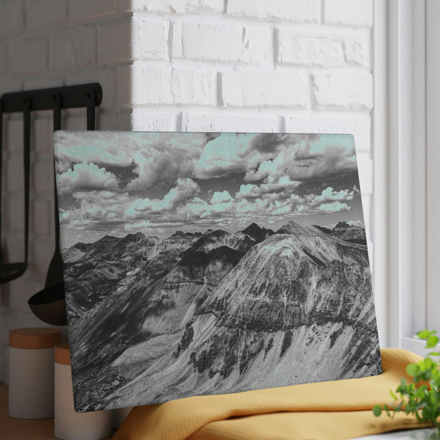 Imogene Pass From the Air in Black and White - Glass Cutting Board - Visiting This World