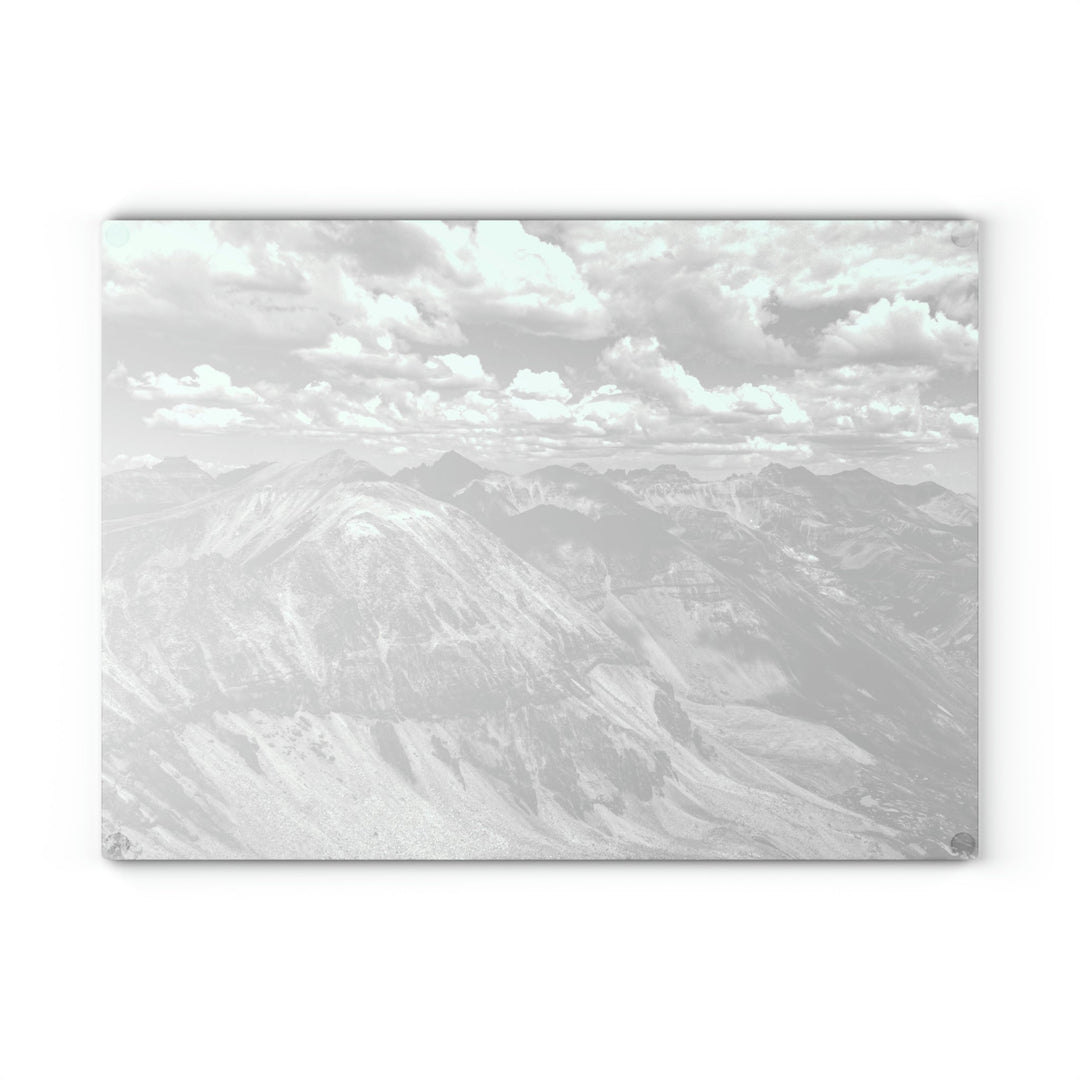 Imogene Pass From the Air in Black and White - Glass Cutting Board - Visiting This World