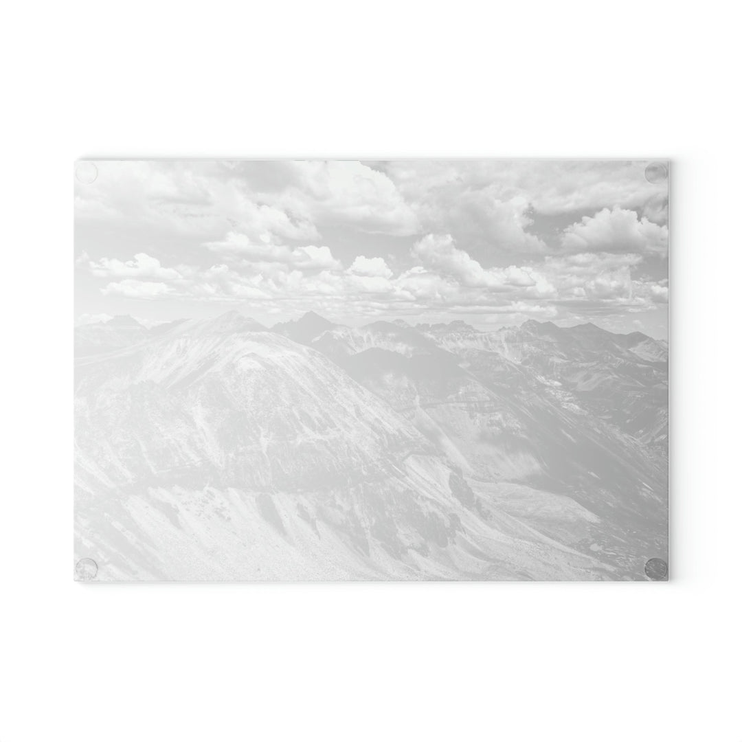 Imogene Pass From the Air in Black and White - Glass Cutting Board - Visiting This World