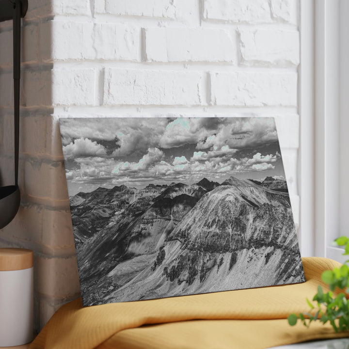 Imogene Pass From the Air in Black and White - Glass Cutting Board - Visiting This World