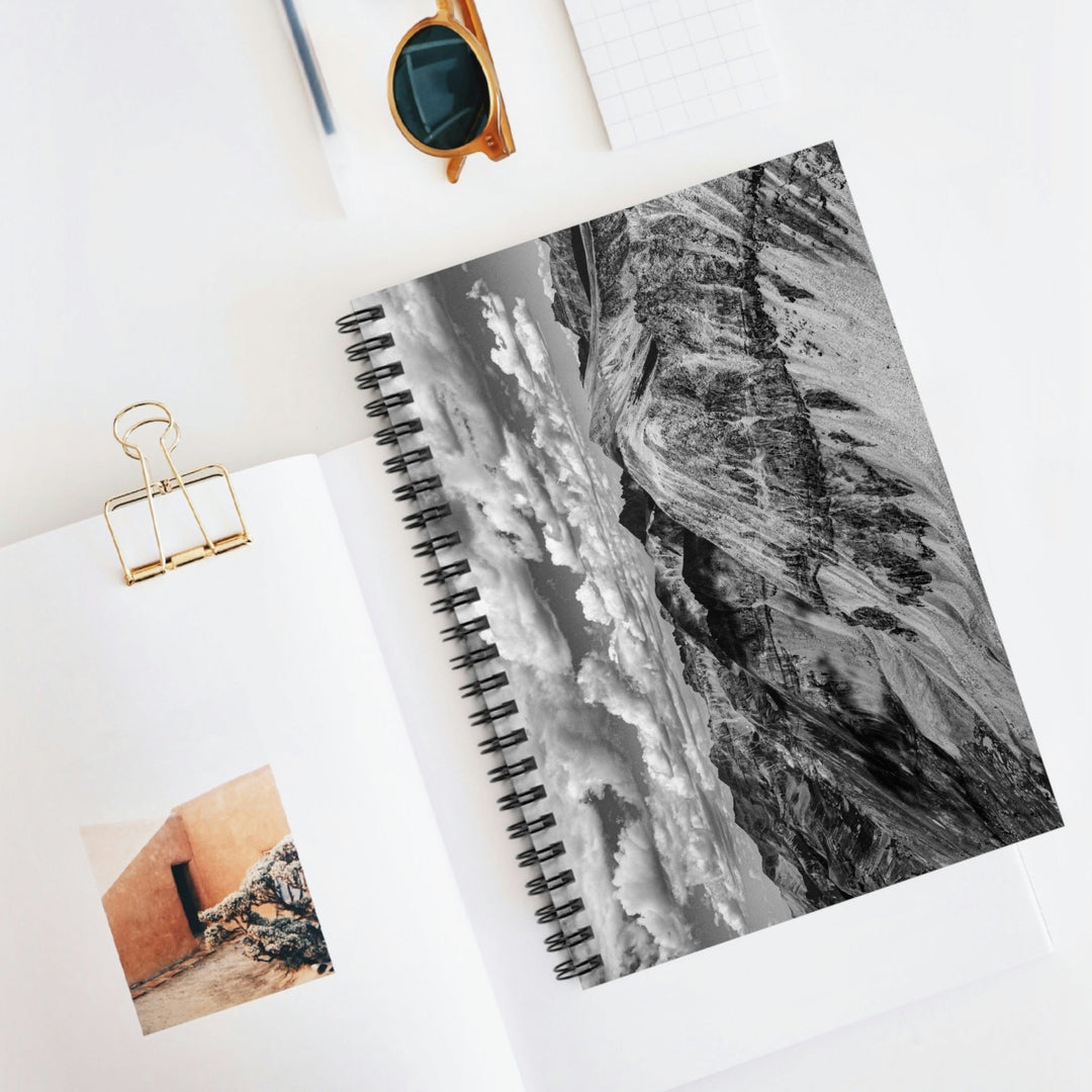 Imogene Pass From the Air in Black and White - Spiral Ruled Line Notebook - Visiting This World