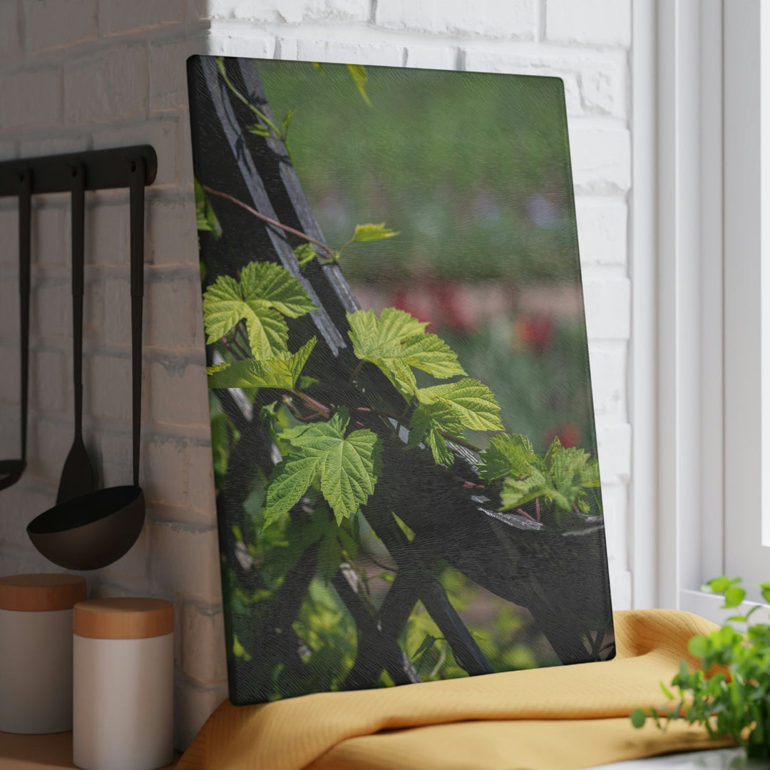 Ivy-Covered Fence - Glass Cutting Board - Visiting This World