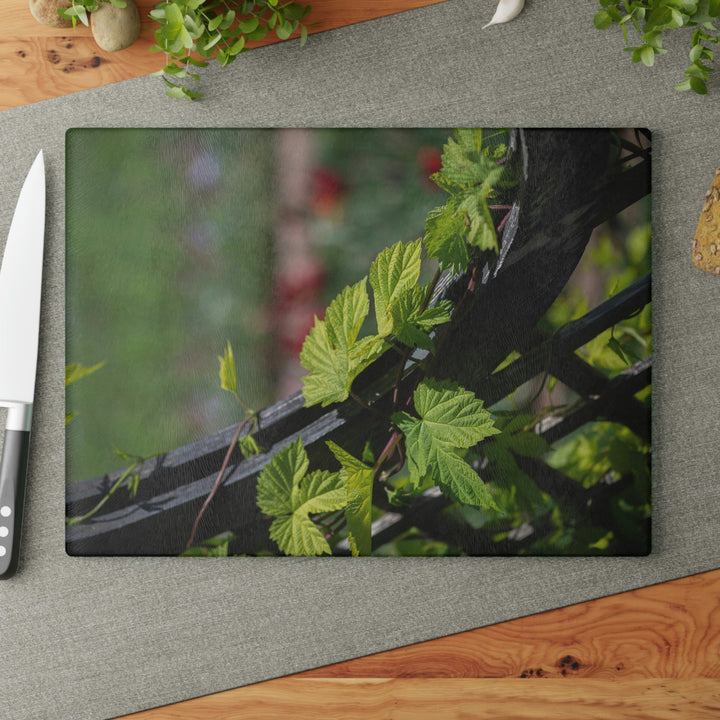 Ivy-Covered Fence - Glass Cutting Board - Visiting This World