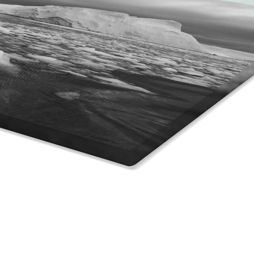 Lane of Ice In Black and White - Glass Cutting Board - Visiting This World