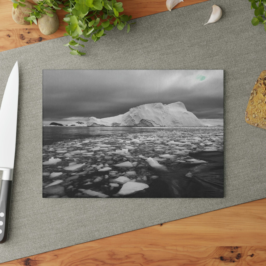 Lane of Ice In Black and White - Glass Cutting Board - Visiting This World