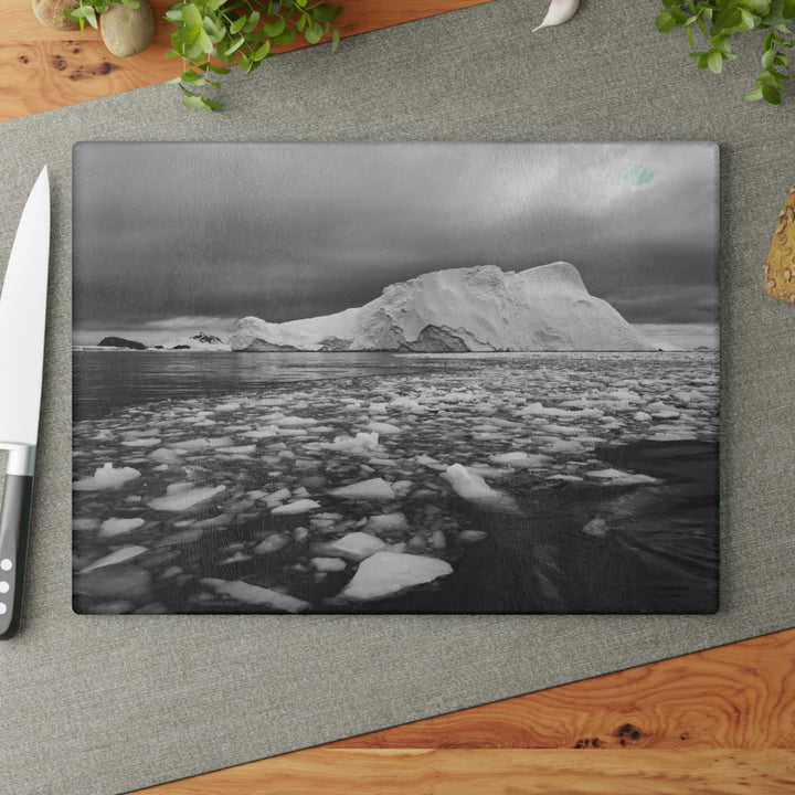 Lane of Ice In Black and White - Glass Cutting Board - Visiting This World