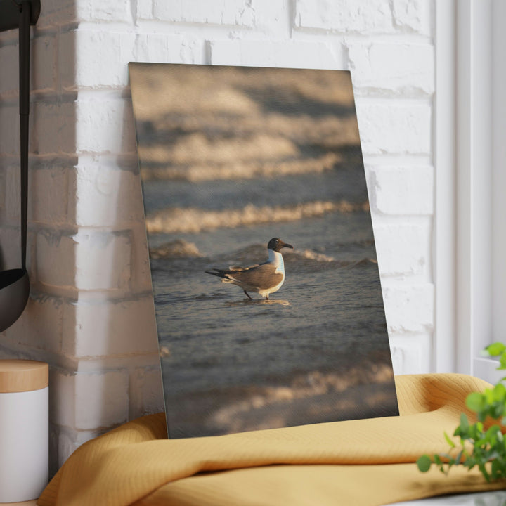 Laughing Gull in the Surf - Glass Cutting Board - Visiting This World