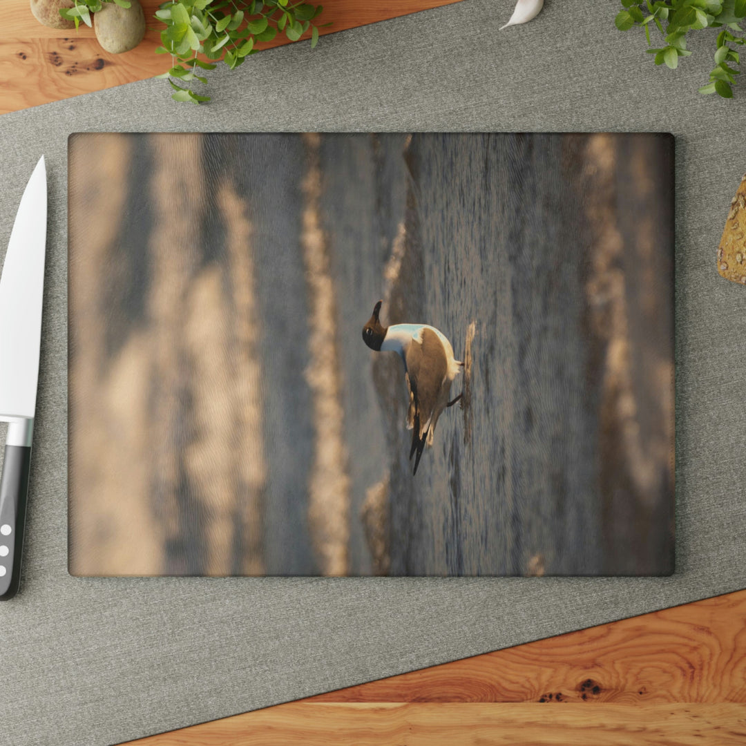 Laughing Gull in the Surf - Glass Cutting Board - Visiting This World