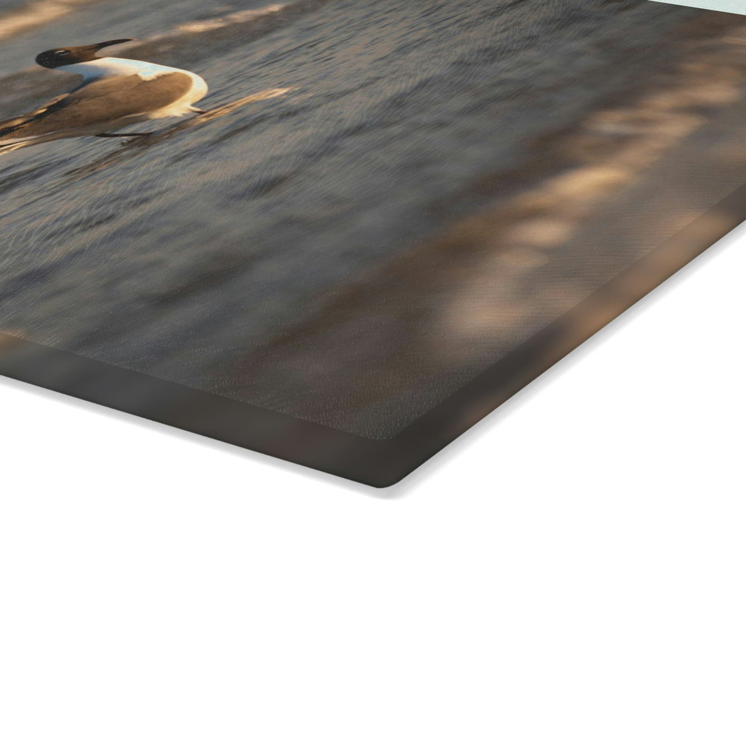 Laughing Gull in the Surf - Glass Cutting Board - Visiting This World