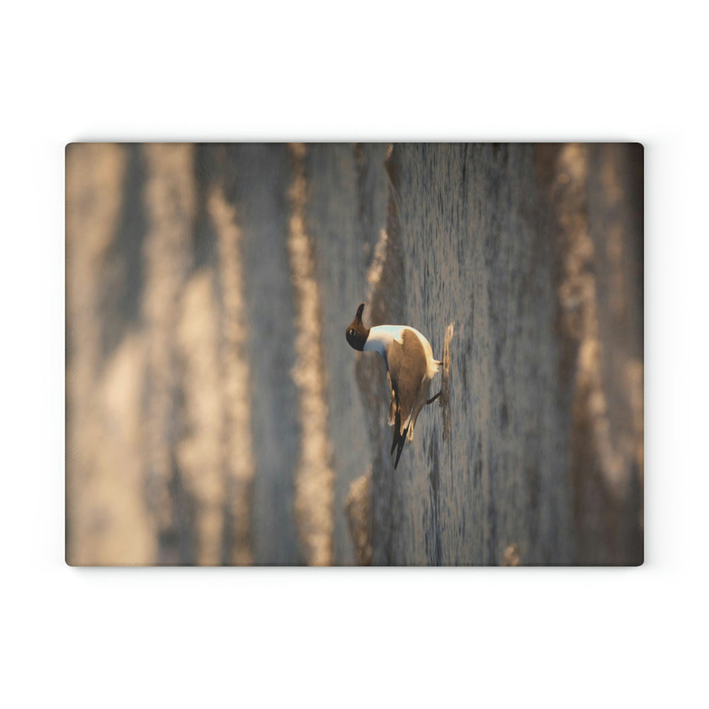 Laughing Gull in the Surf - Glass Cutting Board - Visiting This World