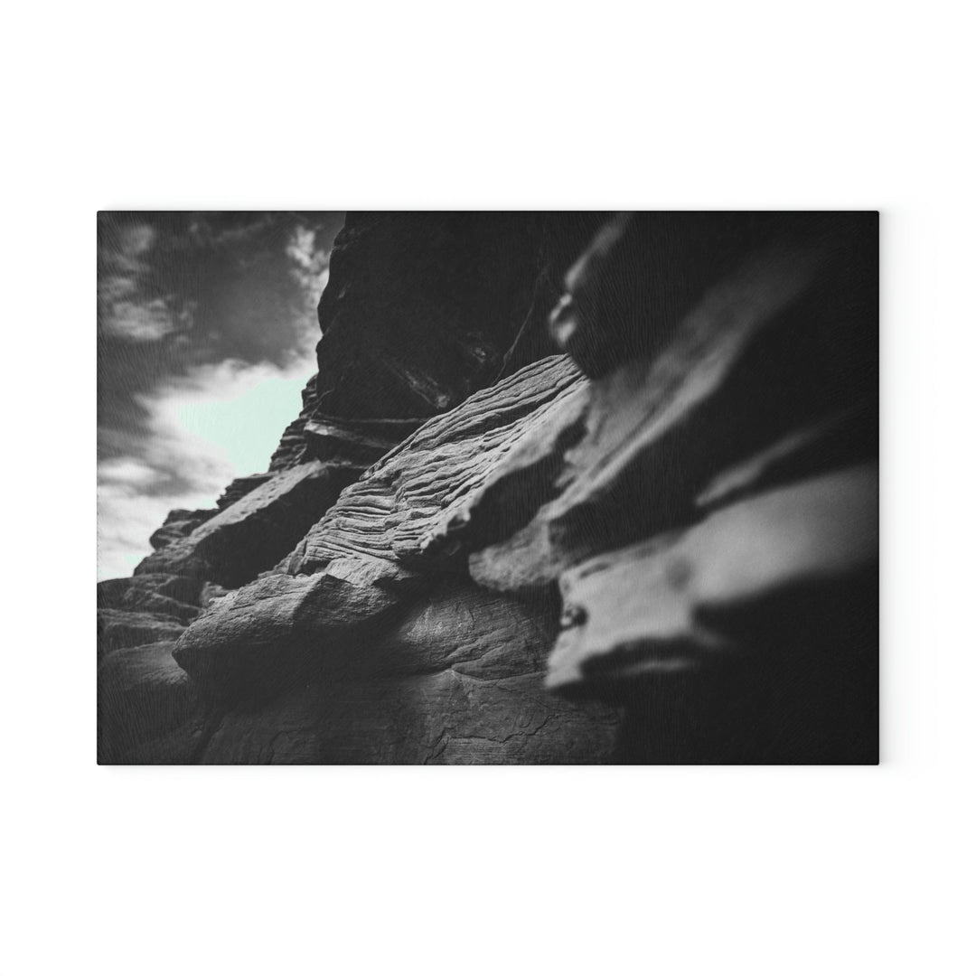 Layers of Rock in Black and White - Glass Cutting Board - Visiting This World