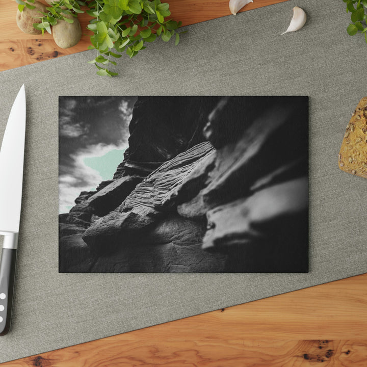 Layers of Rock in Black and White - Glass Cutting Board - Visiting This World