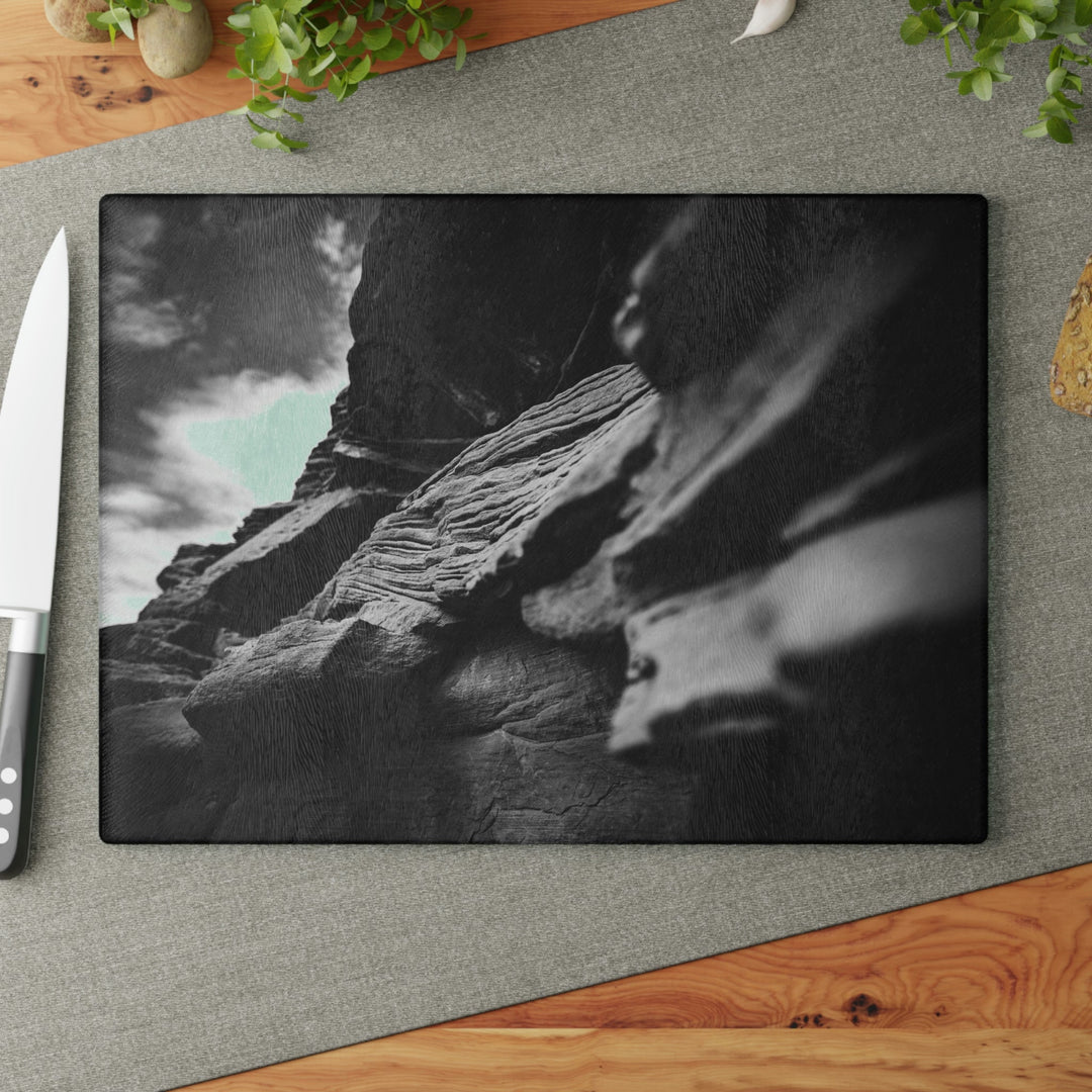 Layers of Rock in Black and White - Glass Cutting Board - Visiting This World