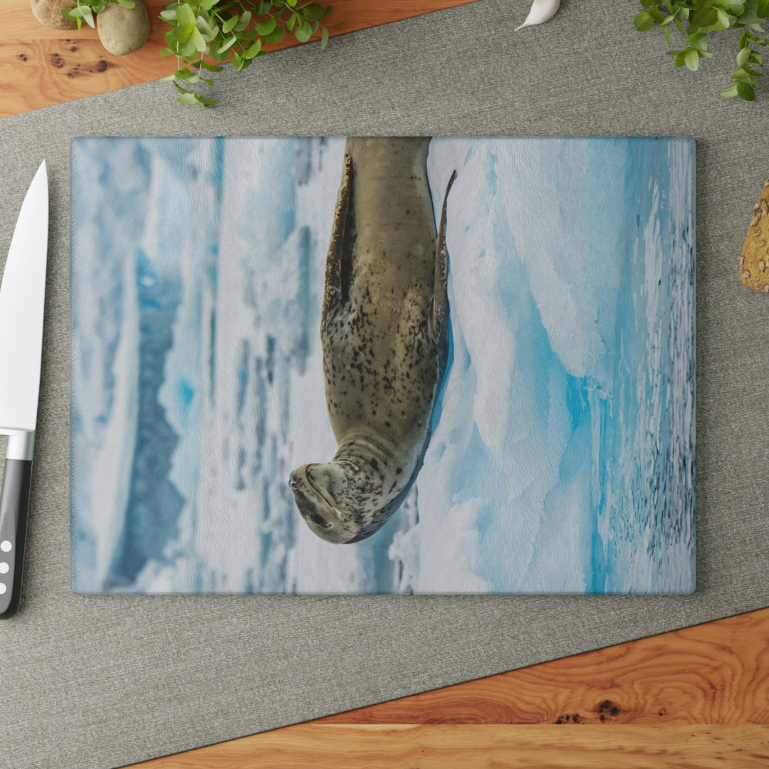 Leopard Seal Relaxing - Glass Cutting Board - Visiting This World