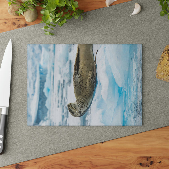 Leopard Seal Relaxing - Glass Cutting Board - Visiting This World