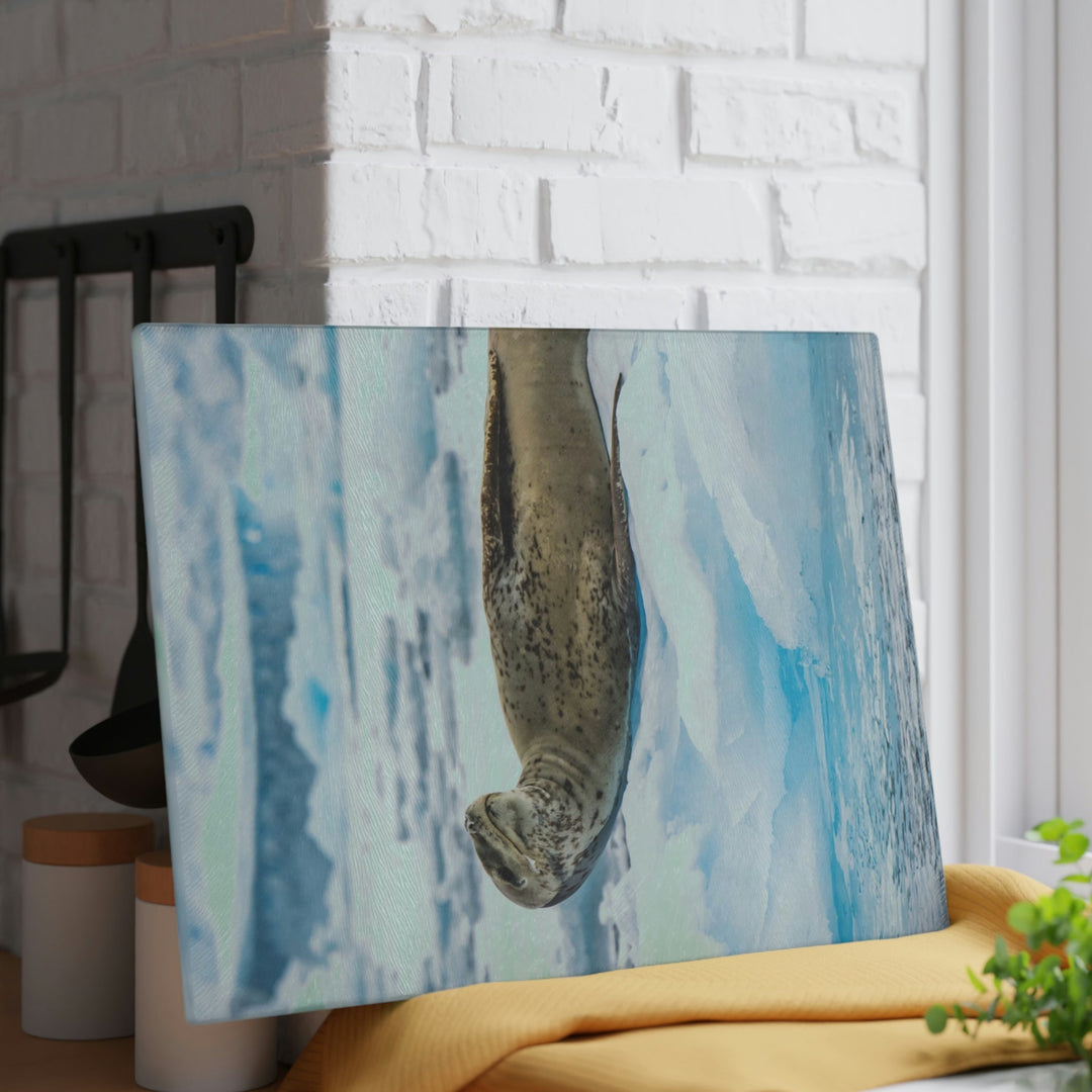 Leopard Seal Relaxing - Glass Cutting Board - Visiting This World