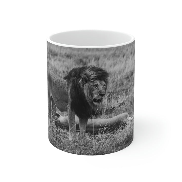 Mating Lions in Black and White - Ceramic Mug 11oz - Visiting This World