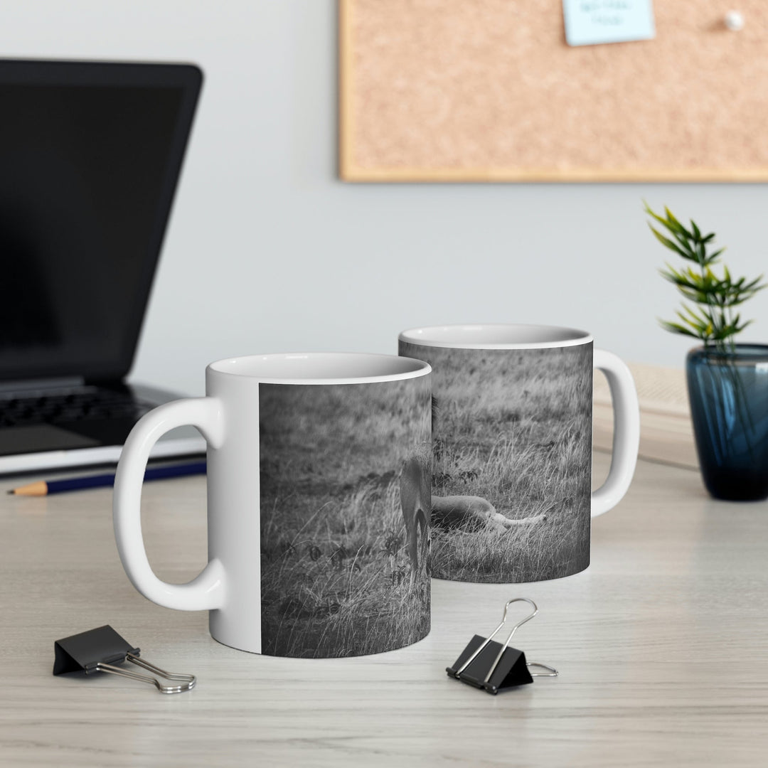 Mating Lions in Black and White - Ceramic Mug 11oz - Visiting This World