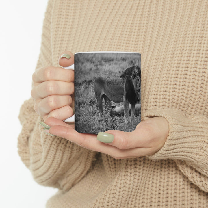 Mating Lions in Black and White - Ceramic Mug 11oz - Visiting This World