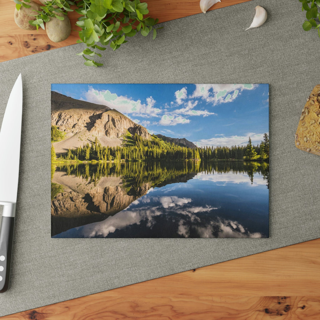 Mountain Scene Reflected - Glass Cutting Board - Visiting This World