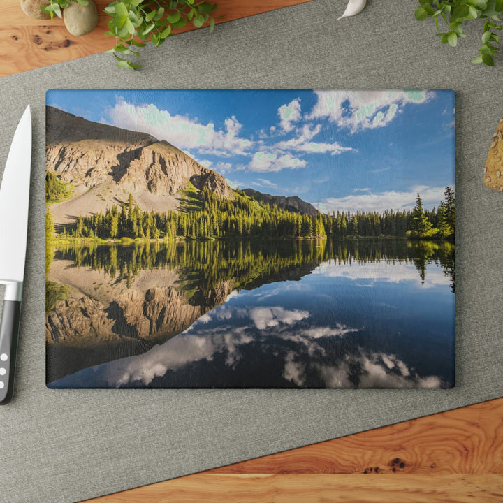 Mountain Scene Reflected - Glass Cutting Board - Visiting This World